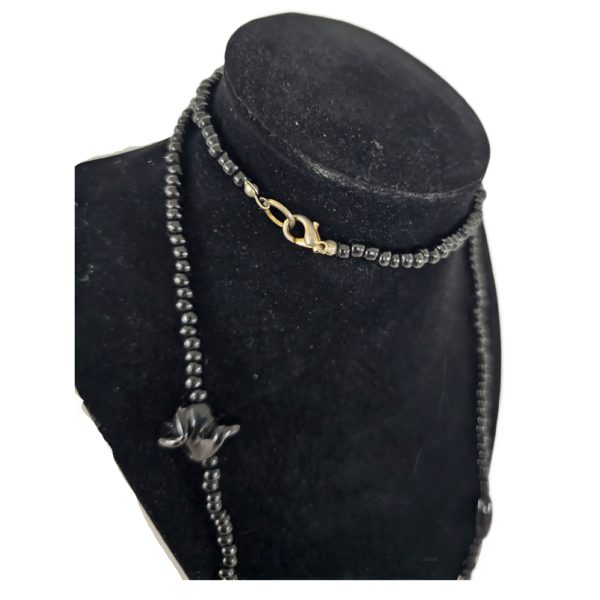 Vintage Black Beaded Necklace 35 Inch