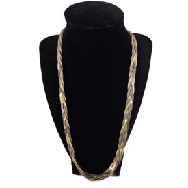 Vintage Tricolor Gold, Yellow, White, Rose Gold Tone Braided Herringbone Necklace 24 Inch