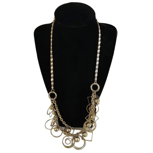 Vintage Gold Tone Wire Squares, Circles & Spirals Charm Pretzel Chain Necklace 24 Inch