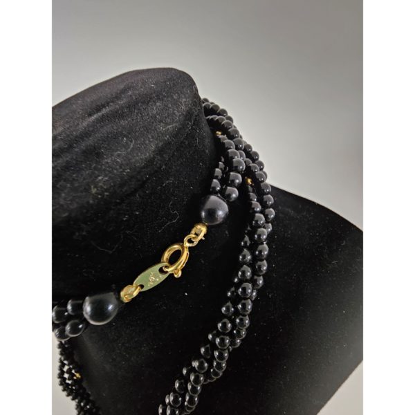 Vintage 1990's Trifari Black With Gold Bead Twisted Torsade Necklace 30 Inch