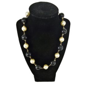 Vintage Black & Pearl Chunky Bead Fashion Necklace