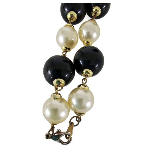 Vintage Black & Pearl Chunky Bead Fashion Necklace