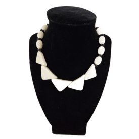 Vintage 1950's Avon Ivory & Black Triangle & Barrel Bead Lucite Necklace 16 Inch