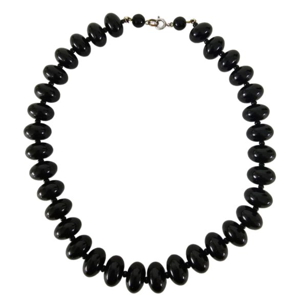 Vintage Black Chunky Round Bead Necklace 15 Inch