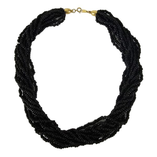 Trifari Gold Tone Multi 10 Strand Black Seed Bead Fashion Necklace 17 Inch