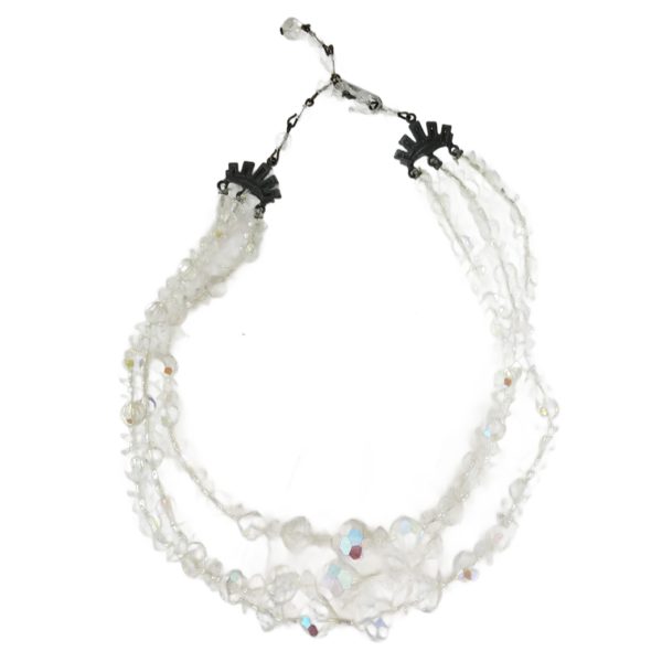 Vintage Triple Strand Aurora Borealis Faceted Crystal Bead Choker Necklace