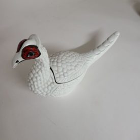 Vintage Hand-Painted Porcelain White Silver Pheasant Made in Italy Trinket Candy Dish Saks Fifth Avenue