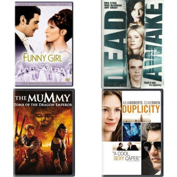 DVD Assorted Movies 4 Pack Fun Gift Bundle: Funny Girl  Dead Awake  The Mummy: Tomb of the Dragon Emperor Full Screen  Duplicity