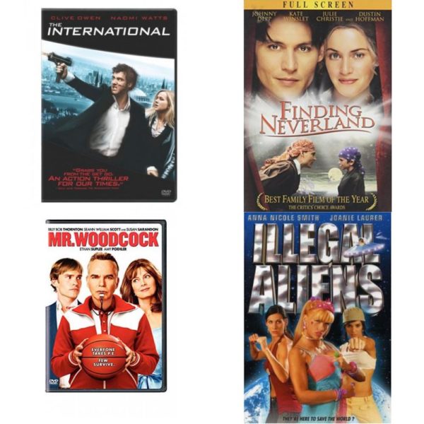 DVD Assorted Movies 4 Pack Fun Gift Bundle: The International  Finding Neverland  Mr. Woodcock  Illegal Aliens