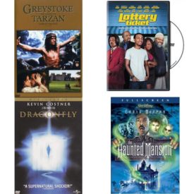 DVD Assorted Movies 4 Pack Fun Gift Bundle: Greystoke - The Legend of Tarzan  Lottery Ticket  Dragonfly Widescreen  The Haunted Mansion Full Screen Edition