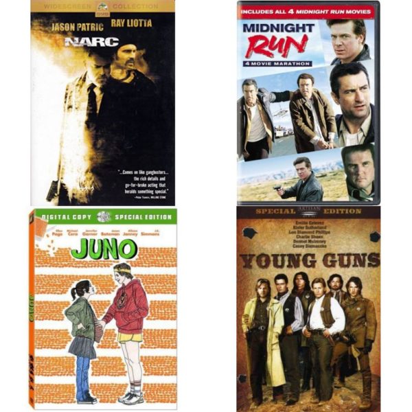 DVD Assorted Movies 4 Pack Fun Gift Bundle: Narc  Midnight Run 4-Movie Marathon  JUNO TWO-DISC SPECIAL EDITION WIT MOVIE  Young Guns Special Edition
