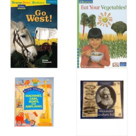 Children's Fun & Educational 4 Pack Paperback Book Bundle (Ages 6-12): Language, Literacy & Vocabulary - Reading Expeditions U.S. History and Life: Go West! Rise and Shine, IOPENERS EAT YOUR VEGETABLES SINGLE GRADE 1 2005C, Alan Snows Machines, Cars, Boats, and Airplanes, Alexander Graham Bell People Who Made A Difference