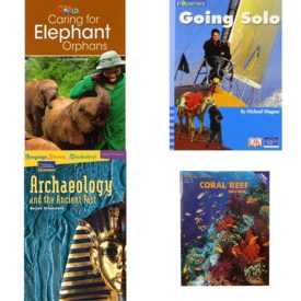 Children's Fun & Educational 4 Pack Paperback Book Bundle (Ages 6-12): Our World Readers: Caring for Elephant Orphans: American English, IOPENERS GOING SOLO SINGLE GRADE 5 2005C, Archaeology and the Ancient Past Rise and Shine, Newbridge Smart Science Coral Reef Mini-Unit NEP-07708 Grades 2 - 5
