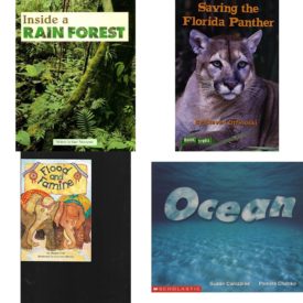 Children's Fun & Educational 4 Pack Paperback Book Bundle (Ages 6-12): Steck-Vaughn Pair-It Books Early Fluency Stage 3: Individual Student Edition Inside A Rain Forest, Book Treks Saving the Florida Panther Level 4;Book Treks: Level 4, Comprehension Power Readers Flood and Famine Grade 3 Single 2004c, Ocean Science Emergent Readers