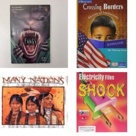 Children's Fun & Educational 4 Pack Paperback Book Bundle (Ages 6-12): FANGS OF EVIL Bullseye chillers Mar 01, 1994 Steiber, Ellen, Crossing Borders: Stories of Immigrants, Many Nations: An Alphabet of Native America International Reading Association Teachers Choice Award, Shock The Electricity Files Discovery Channel School Science Collections