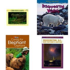 Children's Fun & Educational 4 Pack Paperback Book Bundle (Ages 6-12): Crocodilians Mondo Animals, Disappearing Wildlife Protect Our Planet, Our World Readers: Caring for Elephant Orphans: American English, Washington, D.C., Our Nations Capital Read - Discover - Explore American History for Kids