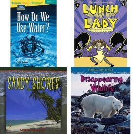 Children's Fun & Educational 4 Pack Paperback Book Bundle (Ages 6-12): Language, Literacy & Vocabulary - Reading Expeditions Earth Science: How Do We Use Water? Language, Literacy, and Vocabulary - Reading Expeditions, Lunch Lady and the Mutant Mathletes: Lunch Lady #7, SANDY SHORES Dominie Habitats del Mundo, Disappearing Wildlife Protect Our Planet