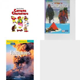 Children's Fun & Educational 4 Pack Paperback Book Bundle (Ages 6-12): How to Draw Cartoon Characters How to Draw, IOPENERS A YEAR IN THE ANTARCTIC SINGLE GRADE 3 2005C, Language, Literacy & Vocabulary - Reading Expeditions Earth Science: Volcanoes Language, Literacy, and Vocabulary - Reading Expeditions, IOPENERS SURVIVAL: ANIMAL ADAPTATIONS 6 PACK GRADE 5 2005C