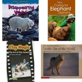 Children's Fun & Educational 4 Pack Paperback Book Bundle (Ages 6-12): Disappearing Wildlife Protect Our Planet, Our World Readers: Caring for Elephant Orphans: American English, BOOK TREKS CLAY MAGIC: THE ART OF CLAY ANIMATION LEVEL 4, To the Top of the World: Adventures with Arctic Wolves