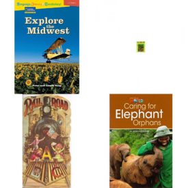 Children's Fun & Educational 4 Pack Paperback Book Bundle (Ages 6-12): Language, Literacy & Vocabulary - Reading Expeditions U.S. Regions: Explore The Midwest Language, Literacy, and Vocabulary - Reading Expeditions, People in the Rain Forest Deep in the Rain Forest, The Railroad ABC Replica of the Antique Original, Our World Readers: Caring for Elephant Orphans: American English