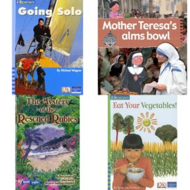 Children's Fun & Educational 4 Pack Paperback Book Bundle (Ages 6-12): IOPENERS GOING SOLO SINGLE GRADE 5 2005C, Mother Teresas Alms Bowl Stories of Great People, Book Treks Extension the Mystery of the Rescued Rubies Gr 5 2005c, IOPENERS EAT YOUR VEGETABLES SINGLE GRADE 1 2005C