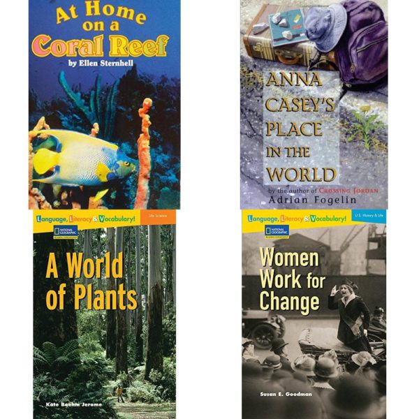 Children's Fun & Educational 4 Pack Paperback Book Bundle (Ages 6-12): AT HOME ON A CORAL REEF, SINGLE COPY, VERY FIRST CHAPTERS, Anna Caseys Place in the World Neighborhood Novels, Language, Literacy & Vocabulary - Reading Expeditions Life Science/Human Body: A World of Plants Language, Literacy, and Vocabulary - Reading Expeditions, Language, Literacy & Vocabulary - Reading Expeditions U.S. History and Life: Women Work For Change Avenues