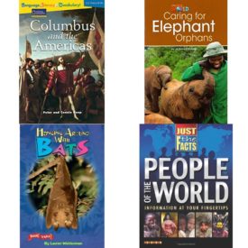 Children's Fun & Educational 4 Pack Paperback Book Bundle (Ages 6-12): Language, Literacy & Vocabulary - Reading Expeditions U.S. History and Life: Columbus and The Americas Language, Literacy, and Vocabulary - Reading Expeditions, Our World Readers: Caring for Elephant Orphans: American English, BOOK TREKS LEVEL THREE HANGING AROUND WITH BATS 2004C, People of The World Just the Facts
