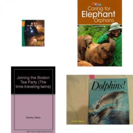Children's Fun & Educational 4 Pack Paperback Book Bundle (Ages 6-12): Eye on the Universe Science Links, Our World Readers: Caring for Elephant Orphans: American English, Joining the Boston Tea Party The time-traveling twins, Dolphins!