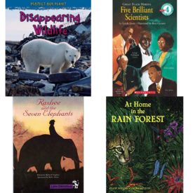 Children's Fun & Educational 4 Pack Paperback Book Bundle (Ages 6-12): Disappearing Wildlife Protect Our Planet, Scholastic Reader Level 4: Great Black Heroes: Five Brilliant Scientists: Five Brilliant Scientists, Rashee and the Seven Elephants, At Home in the Rain Forest