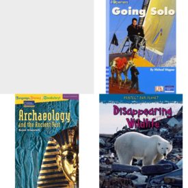 Children's Fun & Educational 4 Pack Paperback Book Bundle (Ages 6-12): SCHOOLS OF FISH Dominie Marine Life Young Readers, IOPENERS GOING SOLO SINGLE GRADE 5 2005C, Archaeology and the Ancient Past Rise and Shine, Disappearing Wildlife Protect Our Planet