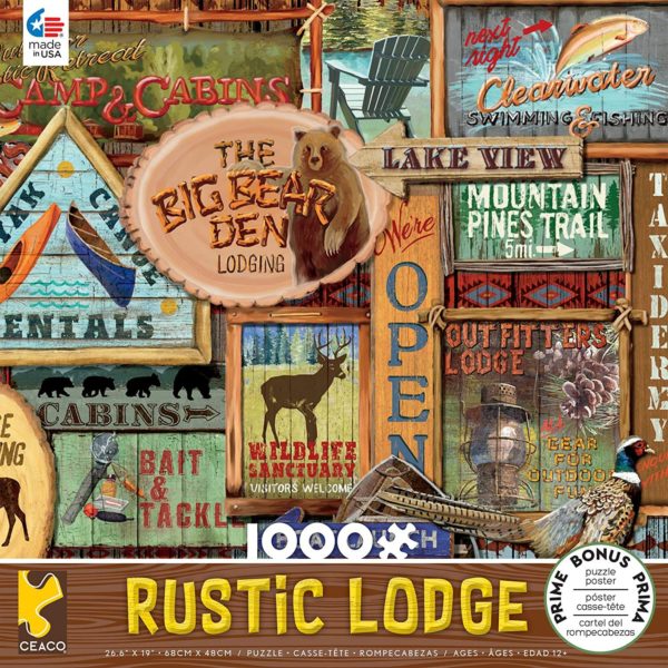 Assorted Puzzles 4 Pack Bundle: The Seven Continents of the World Floor Puzzle, Ceaco Rustic Lodge Collection Rustic Signs Jigsaw Puzzle, 1000 Pieces, Birdhouse Mansions Puzzle Welcome Home 500 Piece Puzzle, Green Eggs and Ham by Dr. Seuss Floor Puzzle, 27x17