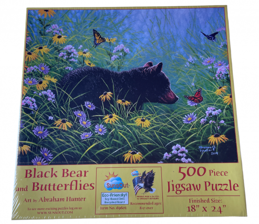 Black Bear and Butterflies 500 Piece Jigsaw Puzzle by SunsOut