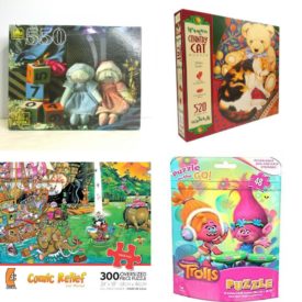 Assorted Puzzles 4 Pack Bundle: Vintage 1990s Golden 550 Piece Puzzle Dolls and Blocks, 1993 The Fraser Collection Country Cat 520 Piece Puzzle, Comic Relief Puzzle - 300 Oversized Pieces - Just Married by Ceaco, DreamWorks Trolls Puzzle 48 Piece Puzzle On The Go