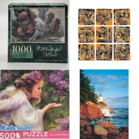 Assorted Puzzles 4 Pack Bundle: Wonderful World - Now Where Did He Go?, B Dazzle Scramble Squares 9 Piece Puzzle - San Antonio, Kids Stuff Girl with Butterfly Puzzle 500 Piece, Lighthouse Jigsaw Puzzle 500pc