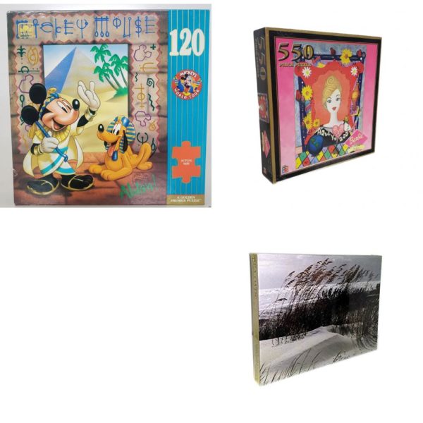 Assorted Puzzles 4 Pack Bundle: Golden Premier Disney Mickey's World Tour 1992 Egypt 120 Piece Puzzle, Barbie Artist Series Mc Elroy 550 Piece Jigsaw Puzzle, 18"x24", 1000 Piece Jigsaw Puzzle Home Garden, 1991 Claude Haycraft Photograpy Sea Oats 550 Piece Jigsaw Puzzle By Cape Sh...