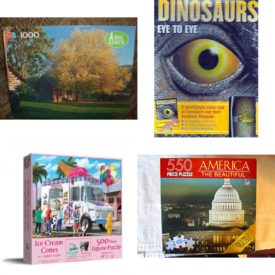 Assorted Puzzles 4 Pack Bundle: Cashmere Washington 1000 Piece Puzzle with Cabin and Farm Big Ben By Milton Bradley, DINOSAURS: EYE TO EYE -A Terrifyingly Close Look at Dinosaurs and Their Deadliest Weapons, Sunsout "Ice Cream Cones" Puzzle 500 Pieces, America the Beautiful US Capital 550 Piece Puzzle MADE IN USA