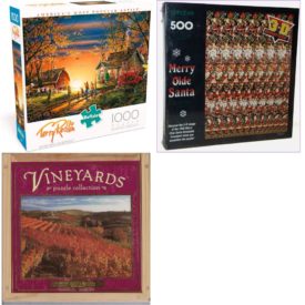 Assorted Puzzles 4 Pack Bundle: Buffalo Games - Terry Redlin - Morning Surprise - 1000 Piece Jigsaw Puzzle, Merry Olde Santa 500 Piece Jigsaw Puzzle by Springbok by Hallmark, Vineyards Puzzle Collection: A Taste of Italy 750 Piece Puzzle in Wooden Box, It Is Finished Isaiah 53:5 Jesus on the Cross 550 Piece Puzzle by William Hallmark