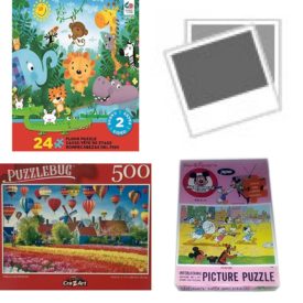 Assorted Puzzles 4 Pack Bundle: Ceaco 2 Sided 24 Piece Jungle Floor Puzzle, Wildlife Masters Woodland Series 1000 Piece Puzzle Treetop Haven by MICHAEL SIEVE, Puzzlebug Hot Air Balloons and Windmills 500 Piece Jigsaw Puzzle, Vintage 1960-70s Jaymar Walt Disneys Mickey Mouse Club Puzzle Over 100 Pieces