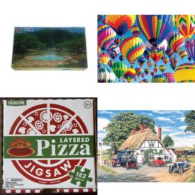 Assorted Puzzles 4 Pack Bundle: Milton Bradley Oxford Puzzle 750 Piece Portsmouth, New Hampshire No. 4848-7, Bursting with Balloons, A 1500 Piece Jigsaw Puzzle by Lafayette Puzzle Factory, Paladone Layered Pizza 182 Piece Jigsaw Puzzle, Bits And Pieces 300 Large Piece Puzzle - Delivery at the Railway Inn