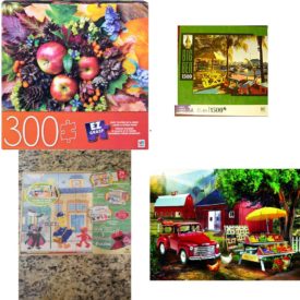 Assorted Puzzles 4 Pack Bundle: Fall Display EZ Grasp 300pc Puzzle, Milton Bradley Puzzle Big Ben Great Bay Beach, Marina Philipsburg, St. Maarten, 2012 Sesame Street 3 Pack Wood Memory Match Games in Wood Storage Box by Cardinal, SUNSOUT INC Country Produce 300 Piece Jigsaw Puzzle