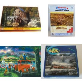 Assorted Puzzles 4 Pack Bundle: Kodacolor Puzzle - Water Wheel by Rose Art, Screencraft Puzzleworks Thomasville, Georgia 121 Piece Puzzle Ages 8-108, Celebration Across The River 300 Piece Jigsaw Puzzle by SunsOut, Glow IN THE DARK Alberta Bound Train Canadian Pacific Railway 1000 Pieces Puzzle by Puzzle Makers