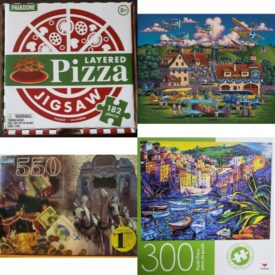 Assorted Puzzles 4 Pack Bundle: Paladone Layered Pizza 182 Piece Jigsaw Puzzle, Jigsaw Puzzle - Flying Aces 100 Pc By Dowdle Folk Art, Guild Horse and Carriage Montage 550 Piece Puzzle, Cardinal Boats and Harbour 300 Large Pieces Jigsaw Puzzle