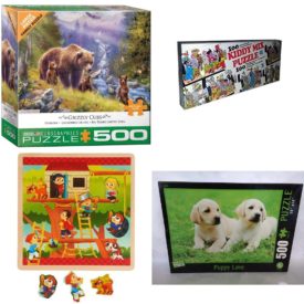 Assorted Puzzles 4 Pack Bundle: EuroGraphics Grizzly Cubs by Jan Patrik 500-Piece Puzzle, Kiddy Mix Puzzle Made In Holland, Imaginarium Peg Puzzle 8-Piece - Treehouse, 500 Piece Puzzle Puppy Love Difficulty Level 3