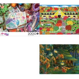 Assorted Puzzles 4 Pack Bundle: Buffalo Games Aimee Stewart - Happy Vibes - 2000 Piece Jigsaw Puzzle, Horse Lovers Paradise Collector Art 300 pc Jigsaw Puzzle by Artist: Mark Frost, Encore Jigsaw Puzzle 500 Piece Rose Art Rainier National Park, Cabin Chickadees 500 Piece Jigsaw Puzzle by SunsOut