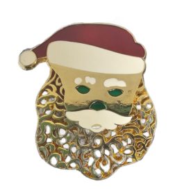 Vintage 1970's Gold Tone Enamel Santa Claus Face Christmas Pin Brooch 2"