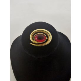 Vintage 1980-1990 Gold Tone Swirl Red Stone Pin Brooch 1.5"