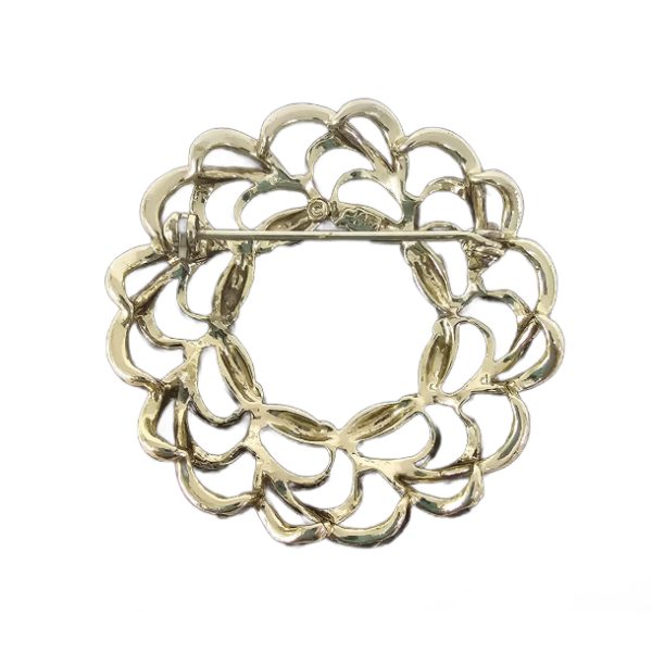 Vintage 1950's Coro Circle Wreath Design Silver Tone Pin Brooch
