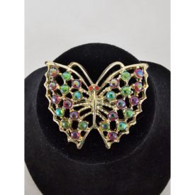 Vintage Multi Color Jeweled Goldtone Butterfly Brooch