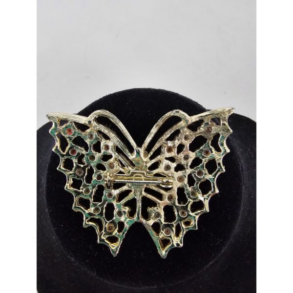 Vintage Multi Color Jeweled Goldtone Butterfly Brooch