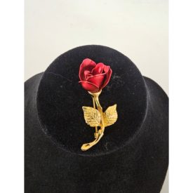 Vintage Gold Tone Red Rose Pin Brooch The Museum Company